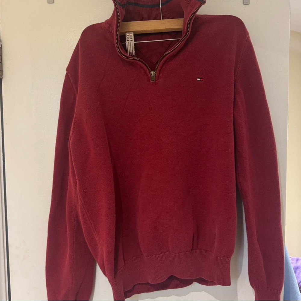 Tommy Hilfiger Burgundy Quarter Zip Sweater